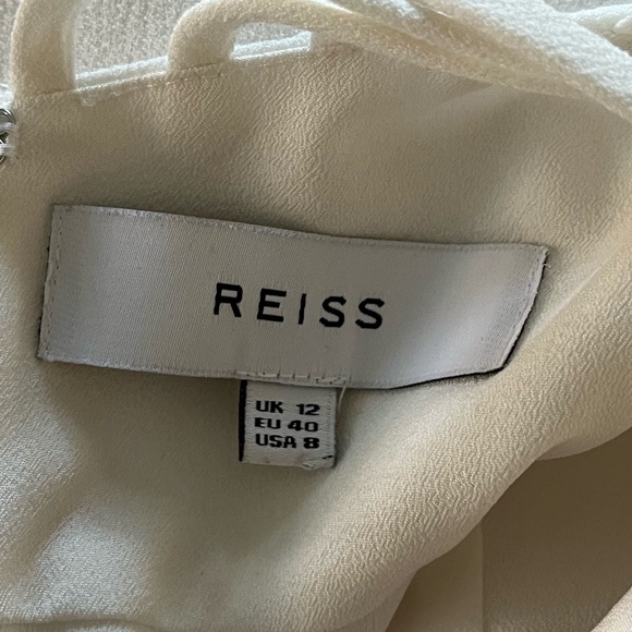 REISS | Luxury Crepe Talin Strappy-Back Fit & Flare Midi Dress in White | Size 8 - Picture 9 of 15